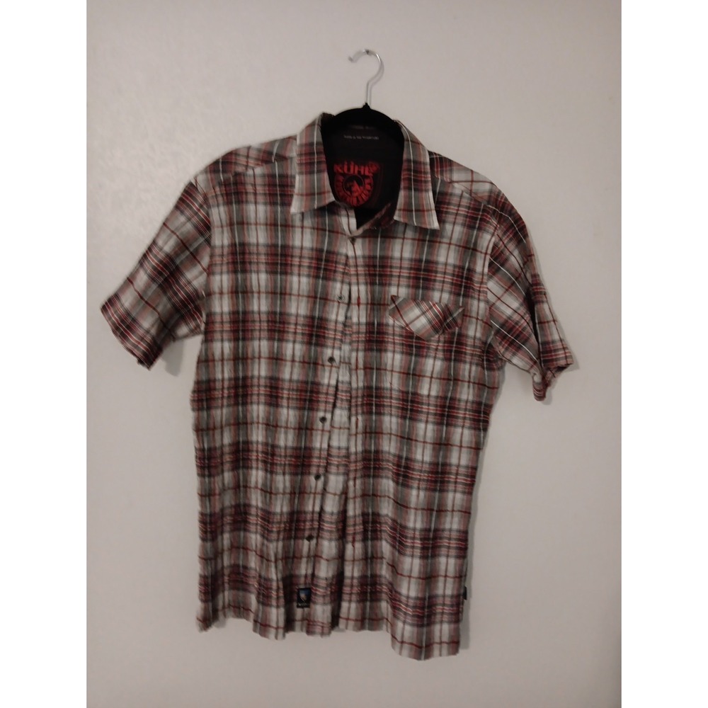 KÜHL Mountain Grown Crinkled Material Red/Gray/Black Plaid Western Blouse Sz. L